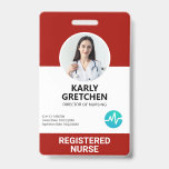Custom Modern Hospital Employee Photo ID Card Red Badge<br><div class="desc">Custom Modern Hospital Employee Photo ID Card Badge. Please upload a squared photo for a perfect fit. Easily personalise by replacing each info. Upload your own barcode or QR code or remove it if not needed.</div>