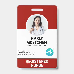 Custom Modern Hospital Employee Photo ID Card Red Badge