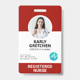 Custom Modern Hospital Employee Photo ID Card Red Badge