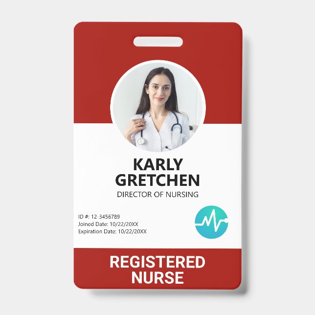 Custom Modern Hospital Employee Photo ID Card Red Badge (Front)