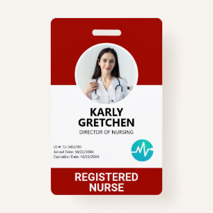 Custom Modern Hospital Employee Photo ID Card Red ID Badge
