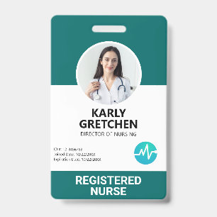 Custom Modern Hospital Employee Photo ID Green Badge