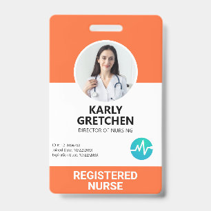 Custom Modern Hospital Employee Photo ID Orange Badge