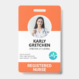 Custom Modern Hospital Employee Photo ID Orange Badge