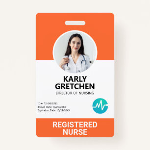 Custom Modern Hospital Employee Photo ID Orange ID Badge