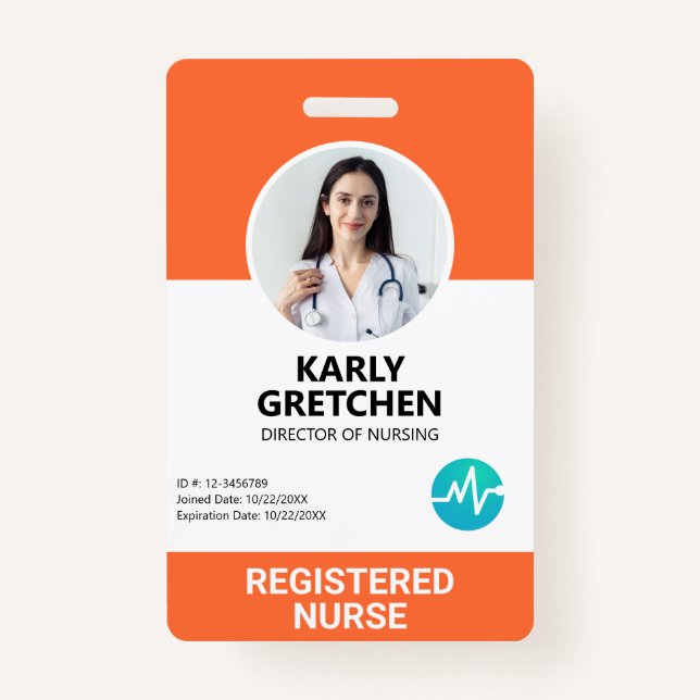 Custom Modern Hospital Employee Photo ID Orange ID Badge (Front)