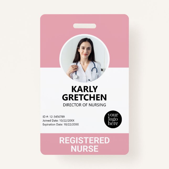 Custom Modern Hospital Employee Photo ID Pink ID Badge (Front)