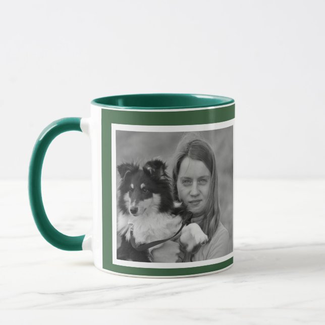 Custom Modern Hunter Green 2 photo collage Mug (Left)