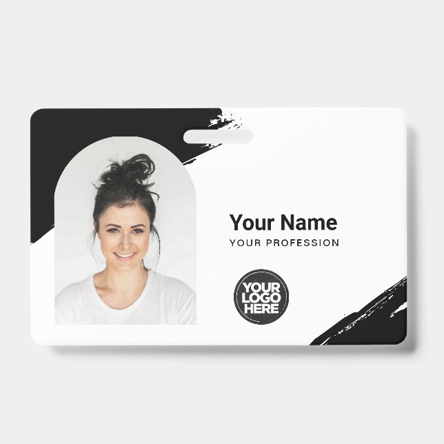 Custom Modern ID Card Simple QR Arc Photo Brush Badge (Front)
