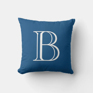 Custom Modern Letter Monogram Initial Blue & White Cushion