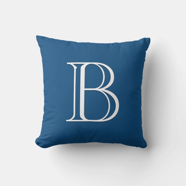 Custom Modern Letter Monogram Initial Blue & White Cushion (Front)