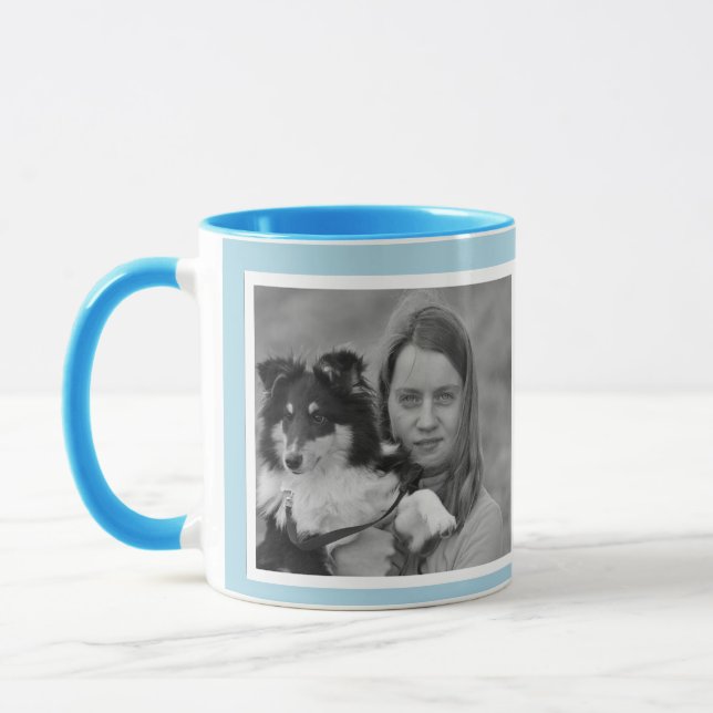 Custom Modern  light blue 2 photo collage Mug (Left)