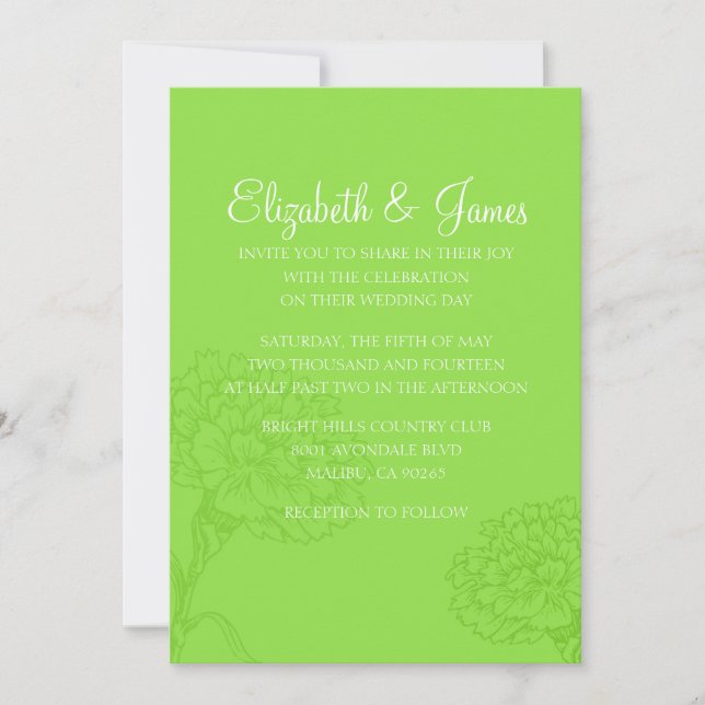 Custom Modern Lime Green Wedding Invitations (Front)