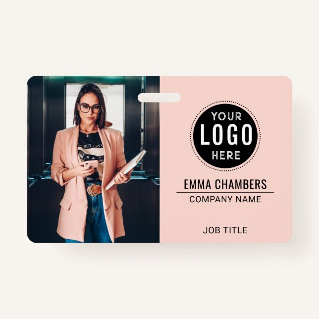 Custom Modern Logo Employee Photo Business ID Badge (Front)