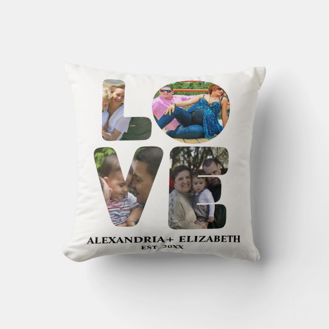 Custom modern love 4 photo collage for couples cushion (Front)