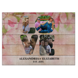 Custom modern love 4 photo collage for couples cutting board