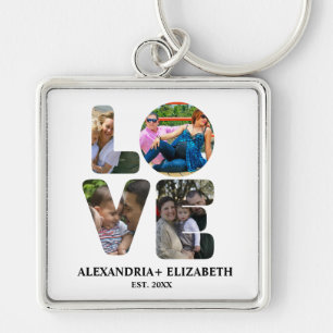 Custom modern love 4 photo collage for couples key ring