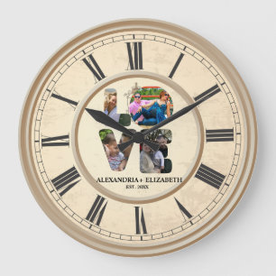 Custom modern love 4 photo collage for couples large clock