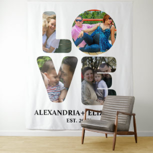 Custom modern love 4 photo collage for couples tapestry