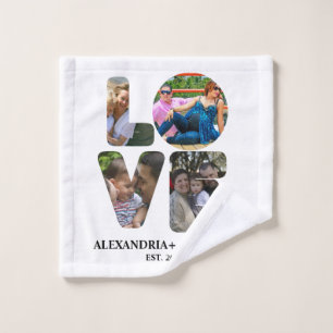 Custom modern love 4 photo collage for couples wash cloth