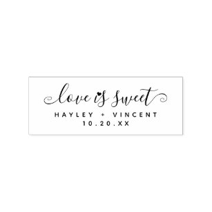 Custom Modern Love Is Sweet Script Names Wedding Rubber Stamp