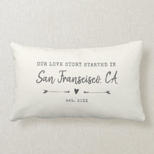 Custom Modern Love Story City Valentine's Day Lumbar Cushion