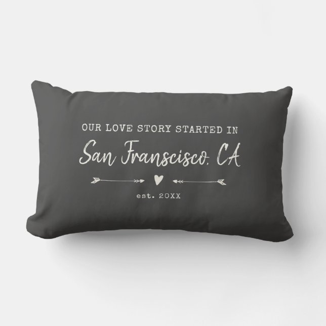 Custom Modern Love Story City Valentine's Day Lumbar Cushion (Front)