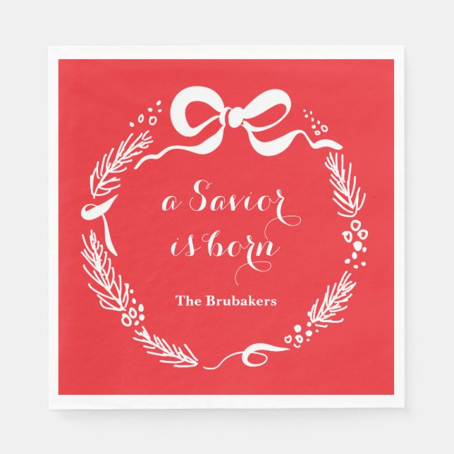 Custom Modern Luke 2 Scripture Red Christmas Napkin (Front)