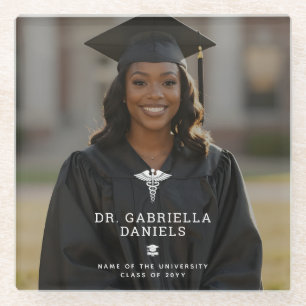 Custom Modern Medical School Doctor Graduation Glass Coaster