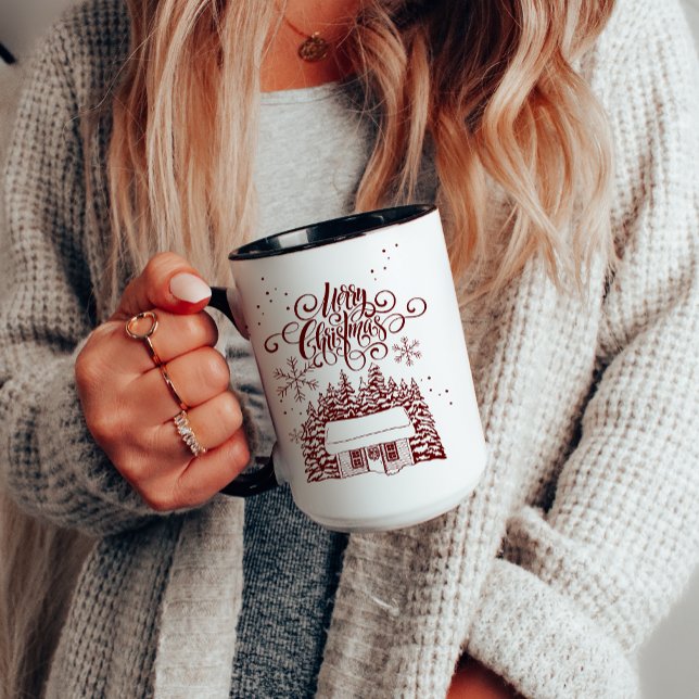Custom Modern Merry Christmas Script Typography Coffee Mug (Creator Uploaded)