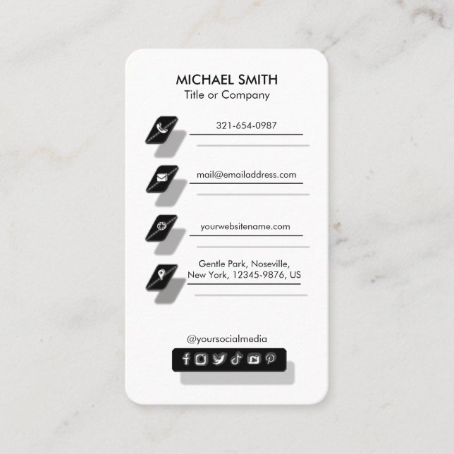 Custom Modern Minimal Logo Social Media Icons Chic Business Card (Front)