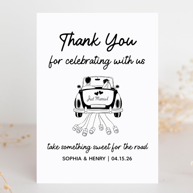 Custom Modern Minimal Thank You Wedding Favour Sig (Add a playful touch to your favor table with this fun "Take something sweet for the road" sign!)