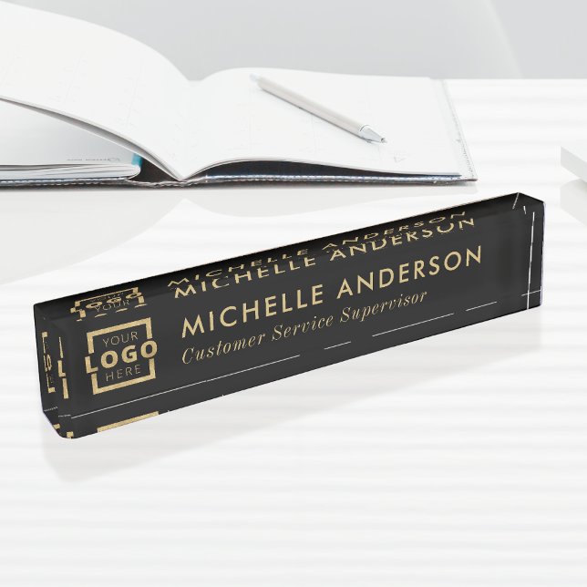 Custom Modern Minimalist Business Logo Black Gold Nameplate (Creator Uploaded)