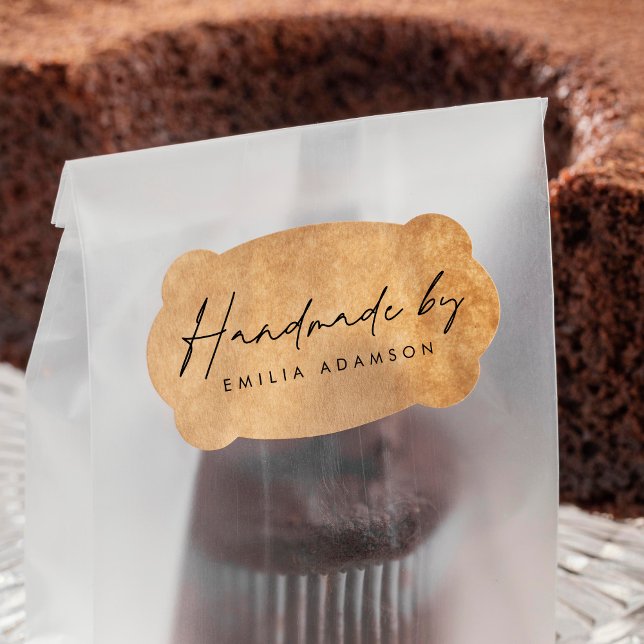 Custom Modern Minimalist Calligraphy "Handmade by" Rubber Stamp (Creator Uploaded)