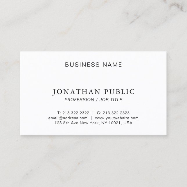 Custom Modern Minimalist Elegant Semi-Gloss Business Card (Front)