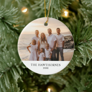 Custom Modern Minimalist Family Photo Ceramic Ornament