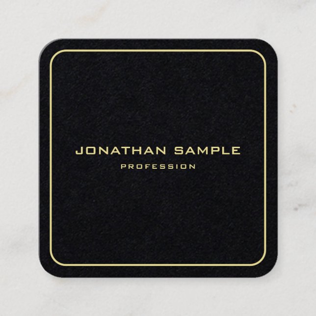 Custom Modern Minimalist Gold Text Elegant Premium Square Business Card (Front)
