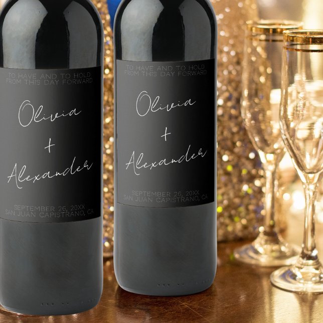 Custom Modern Minimalist Script Wedding Wine Label (Creator Uploaded)