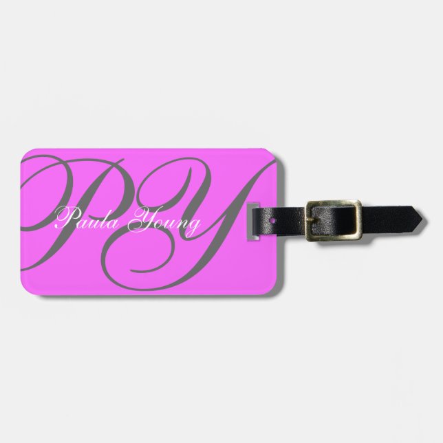 Custom Modern Monogram 2 (Pink) Luggage Tag (Front Horizontal)