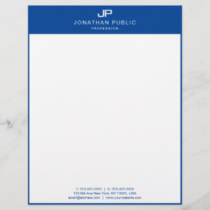 Custom Modern Monogram Initial Template Blue White Letterhead