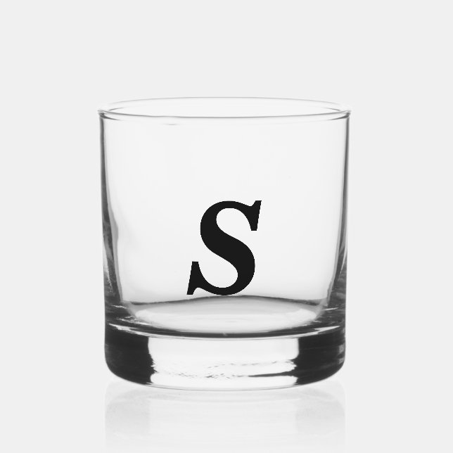 Custom Modern Monogram Initial Whiskey Glass (Front)