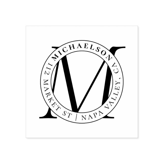 Custom Modern Monogram | Last Name Return Address Rubber Stamp (Imprint)