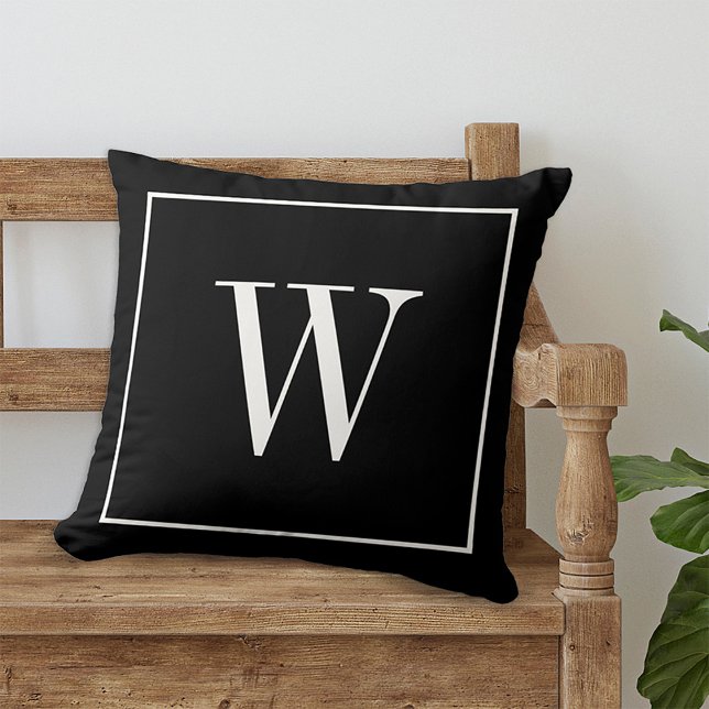 Custom Modern Monogrammed Letter Black & White Cushion (Creator Uploaded)