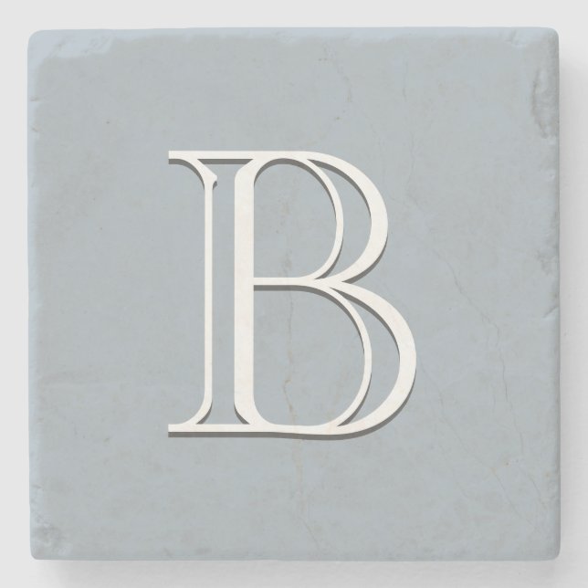 Custom Modern Monogrammed Letter Initial Chic Blue Stone Coaster (Front)