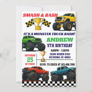 Custom Modern Monster Truck Boys Party Birthday Invitation