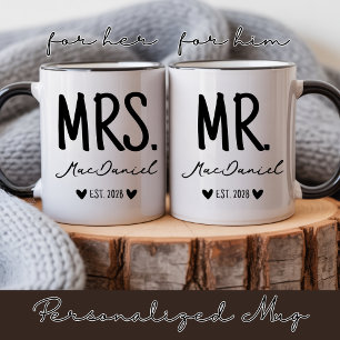 Custom Modern Mr and Mrs Mug Gift for Newlyweds