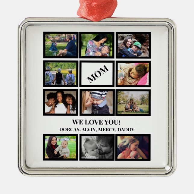 Custom Modern Mum Mothers Day 11 Photo Collage  Metal Ornament (Front)