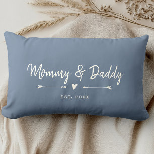 Custom Modern Mummy & Daddy New Parents Dusty Blue Lumbar Cushion