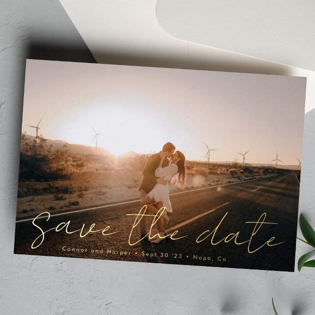 Custom Modern Names Photo Gold Save The Date (Creator Uploaded)
