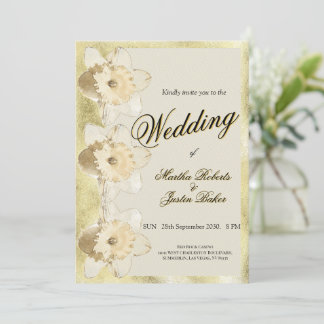 Custom modern narcissus flower with gold frame invitation